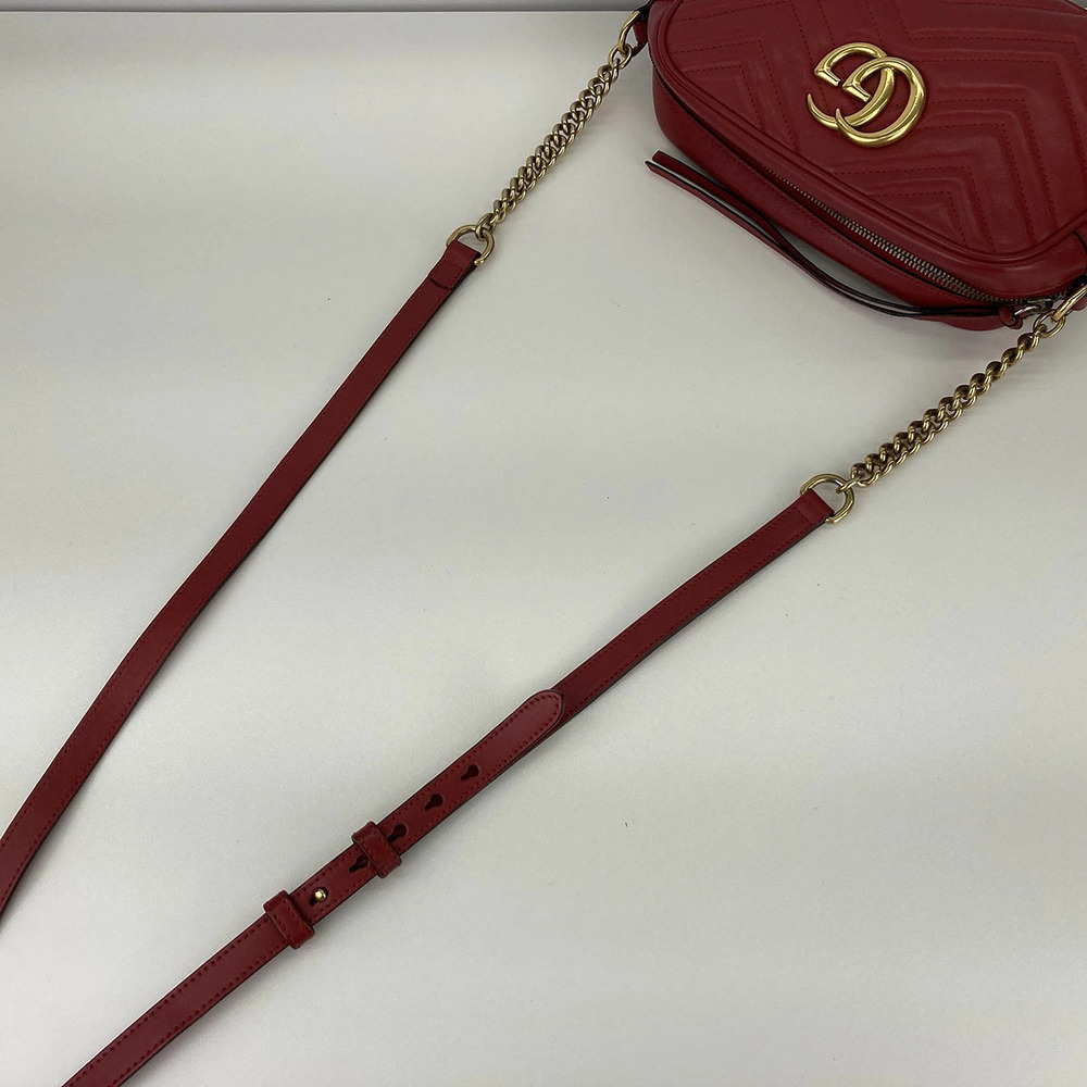 Gucci Leather Marmont Shoulder Red Quilted Bag GG - Picture 5 of 6